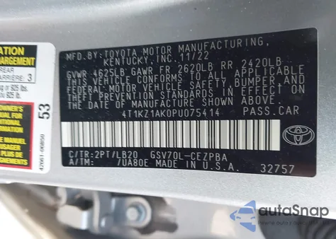 2023 Toyota Camry Trd z USA, uszkodzony, nr VIN 4T1KZ1AK0PU075414